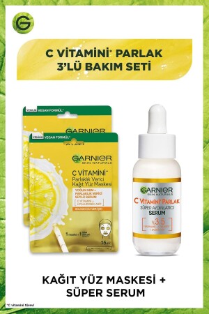 C Vitamini Parlak 3'lü Bakım Seti Kağıt Yüz Maskesi - Süper Aydınlatıcı Serum PKTGRNYZMSKSPAYSET - 2