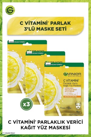 C Vitamini Parlaklık Verici Kağıt Yüz Maskesi 3'lü Set PKTCVITPRLKGYMST - 2