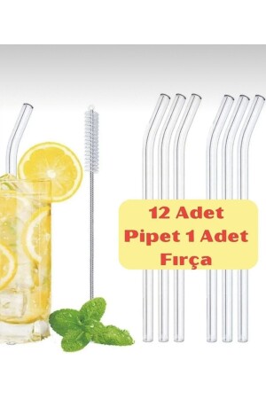 Cam Pipet 12 Adet - 1 Adet Temizleme Fırçası Isıya Dayanıklı Eğimli Pipet - 3