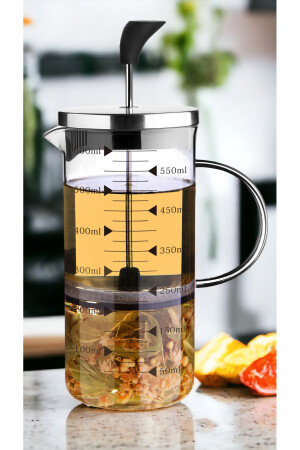 Cambu 600 ml 3-in-1 (feuerbeständige) French-Press-Teekanne – Messbecher - 3