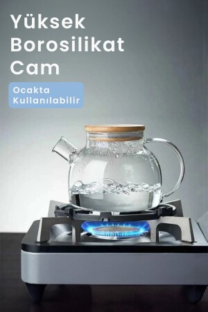 Cambu Bambu Zarafeti- Isıya Dayanıklı 900 ml Süzgeçli Cam Demlik Bitki Çayları -Borosilikat - Sürahi - 5