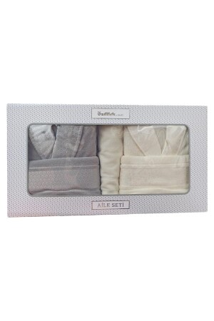 Camellia Happy Family Bademantel-Set – Grau-Creme - 5