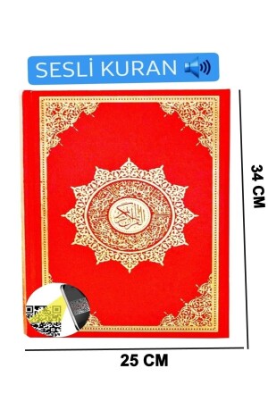 Cami Boy Kuranı Kerim 25x34 Kırmızı Çeyizlik Hediyelik Iri Yazılı Sesli Dinleme Gelin Damat Bohcası - 4