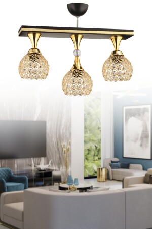 Cansu 3lü Kristal Top Siyah Gold Detaylı Modern Aydınlatma 3020 - 4