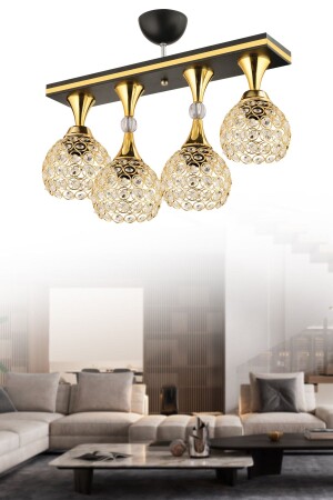 Cansu 4 Lü Kristal Top Siyah Gold Yaldızlı Modern Lüks Avize 4013 - 3