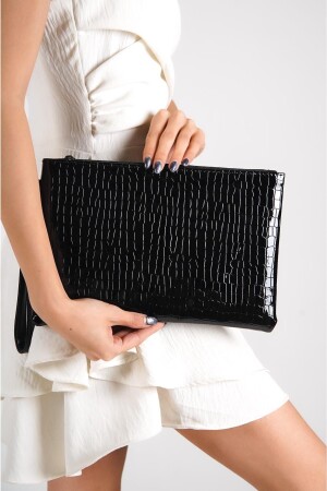 Capone Damen-Clutch aus Lackleder mit Krokodilmuster, Paris, Schwarz - 2