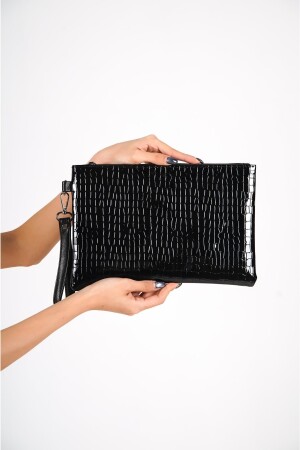 Capone Rugan Kroko Desenli Paris Siyah Kadın Clutch Çanta - 6