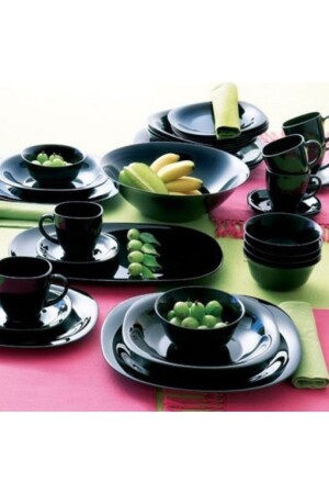 Carine Tempered Black 18-teiliges Tafelservice. 27cm. Service & 21 cm. Speiseteller und 12 cm Suppenschüssel. MADAME LUDA HOME-KOLLEKTION - 2