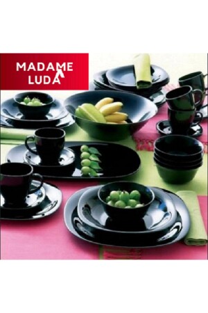 Carine Tempered Black 24-teiliges Tafelservice. 27cm. Service & 21 cm. Essen & 19 cm. süß & 12cm. Suppe MADAME LUDA HOME COLLECTION - 1