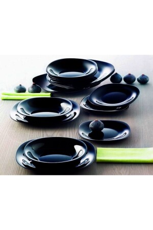 Carine Tempered Black 24-teiliges Tafelservice. 27cm. Service & 21 cm. Essen & 19 cm. süß & 12cm. Suppe MADAME LUDA HOME COLLECTION - 7