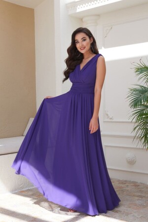 Carmen Lila Chiffon-Langes Abendkleid mit V-Ausschnitt - 1