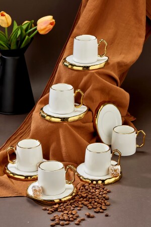 Carmen-Set mit 6 Kaffeetassen aus Porzellan mit goldfarbenen Details - 2