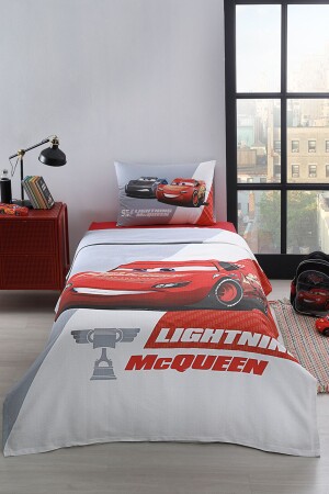 Cars Piston Cup Tek Kişilik Disney Lisanslı Lastikli Fitted Çarşaf Çocuk Pike Takımı - 2