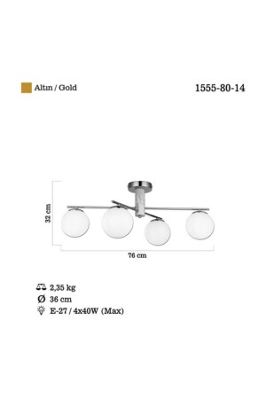 Ceka 4 Lü Altın-mermer Ds Plafonyer 4xe27 1555-84 - 8