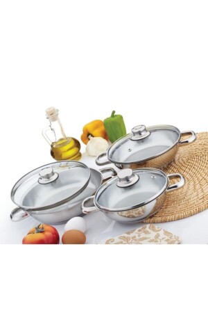 Çelik Omlet Set 3 Lü Cam Kapaklı GÜLOML101-C - 2