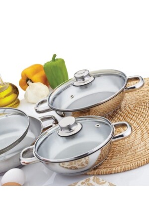 Çelik Omlet Set 3 Lü Cam Kapaklı GÜLOML101-C - 5