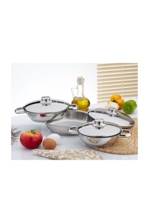 Çelik Omlet Set 3 Lü Çelik Kapaklı 16-18-20cm - 2