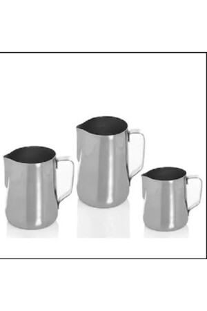 Çelik Süt Köpürtme Sürahisi Süt Potu Pitcher 3'lü Barista Set Gri - 1