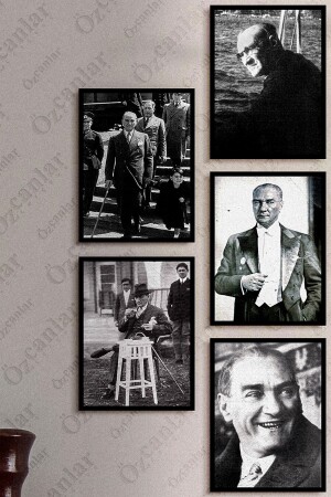 Çerçevesiz Çerçeve Görünümlü Atatürk Fotoğrafları 12 Parça Mdf Tablo Seti Çoklu Baskı Seti Mdf Baskı - 4