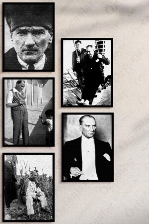 Çerçevesiz Çerçeve Görünümlü Atatürk Fotoğrafları 12 Parça Mdf Tablo Seti Çoklu Baskı Seti Mdf Baskı - 5