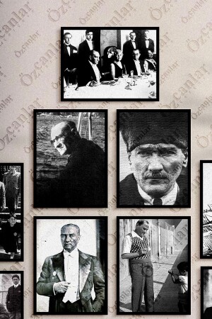 Çerçevesiz Çerçeve Görünümlü Atatürk Fotoğrafları 12 Parça Mdf Tablo Seti Çoklu Baskı Seti Mdf Baskı - 6