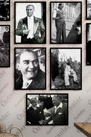 Çerçevesiz Çerçeve Görünümlü Atatürk Fotoğrafları 12 Parça Mdf Tablo Seti Çoklu Baskı Seti Mdf Baskı - 7