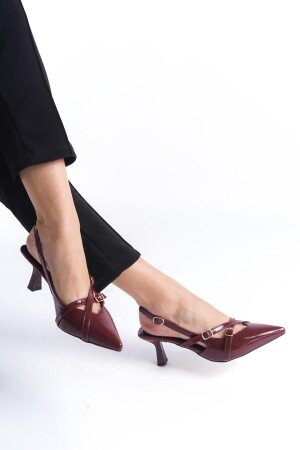 Cherry Red Bordo Rugan Sivri Burun Tokalı 5 Cm Topuklu Ayakkabı Stiletto - 2