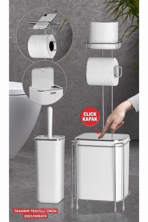 Chrom-Ersatz-WC-Papierhalter – weißes Mülleimer- und WC-Bürstenset KB-822-8 - 1