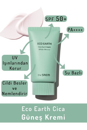 Cica Özlü Sakinleştirici Etkili Güneş Kremi 50gr - Eco Earth Cica Sun Cream Spf 50- Ve Pa-- EACSC - 2