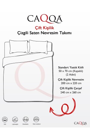 Çift Kişilik Çizgili Saten Otel Nevresim Takımı - 7