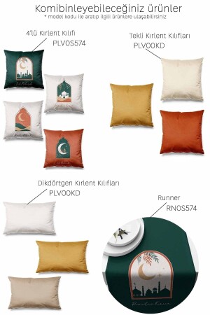 Çift Tarafı Baskılı Ramazan Kubbe Desenli 4'lü Set Süet Kırlent Kılıfı Ramadan Kareem - 3