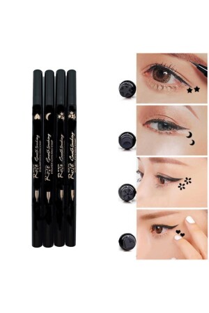 Çift Taraflı Ay - Yıldız - Kalp Ve Çiçek Desenli Kalem Eyeliner 4 Adet KE-04 - 3