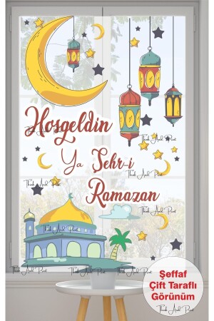 Çift Taraflı Şeffaf Ramazan Ayı Temalı Cam Duvar Süsleri Hoşgeldin Ramazan Sticker Seti rraŞEFFAF - 3