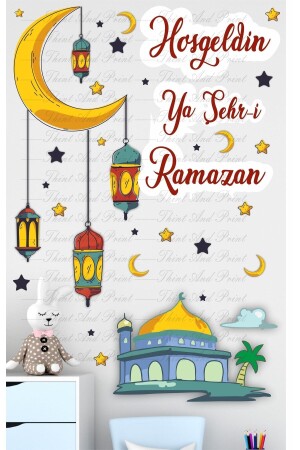 Çift Taraflı Şeffaf Ramazan Ayı Temalı Cam Duvar Süsleri Hoşgeldin Ramazan Sticker Seti rraŞEFFAF - 4