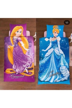 Cindrella&rapunzel Doppelseitiges lizenziertes Einzelbettbezug-Set pidora-rapunzel1 - 2