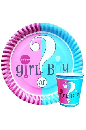 Cinsiyet Partisi Girl or Boy Temalı 8 li Bardak Tabak Set - 2