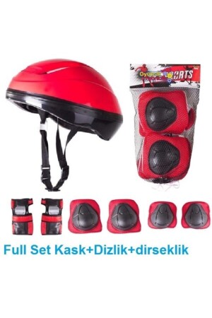 Çocuk Için Kask Dizlik Dirseklik Koruyucu Set Kırmızı PRA-3120448-3534 - 3