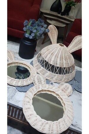 Çocuk Odası Avize Rattan Hasır Bambu Kulaklı Avize Ayna Sepet Seti rn031822 - 9