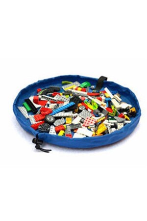 Çocuk Oyuncak Hurcu Çanta Oyun Halısı Lego Puzzle ve Yapboz Eğitici Oyuncaklar Sepeti Mavi BNDHRC001 - 5