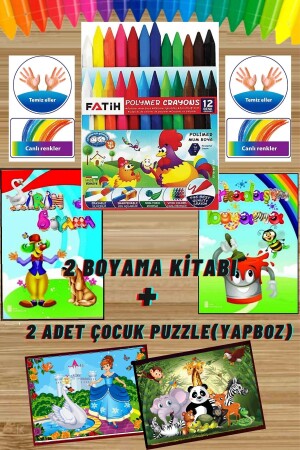 Çocuklar Için 2 Boyama Kitabı-silinebilen Mum Boya- 2 Yapboz - 3