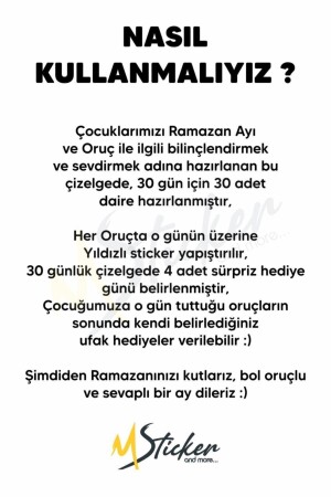 Çocuklar Için Oruç Çizelgesi - Ramazan Ayı Oruç Çizelgesi - Ramazan Sticker- Ramazan Süsü - 5