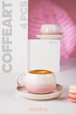 Coffeart Pembe El Yapımı Nescafe, Mocha, Americano, Filtre Kahve Fincan Seti 2 Li 96-360-2 - 2