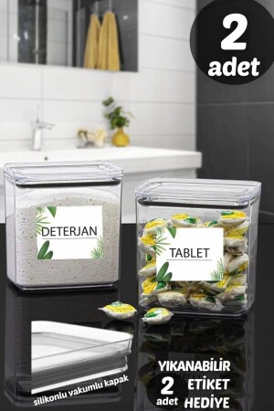 Çok Amaçlı Dekoratif Dikdörtgen 2,2lt Vakum Kapaklı 2'li Set Tablet - Deterjan Kutusu - Kavanozu ÖZ-BD-002 - 3