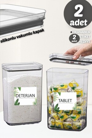 Çok Amaçlı Dekoratif Dikdörtgen 2,9lt Vakum Kapaklı 2li Set Tablet-deterjan Kabı Deterjan Kutusu Tabet&deterjan - 8