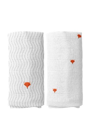 Cool Fox besticktes Musselin-Bezugsset aus 100 % Baumwolle (90 x 90 cm, 2 Stück) BABYMUSLIN0104 - 2