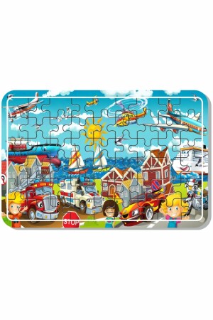 Çöp Kamyonu, Itfaiye Arabası Ve Taşıtlar 54 Parça 4'lü Ahşap Puzzle Set Puz1708 - 5