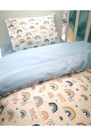 Cotton Child 70x110 Pillow Sheet Comforter Set Rainbow Blue For Park Crib - 3