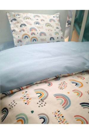 Cotton Child 70x110 Pillow Sheet Comforter Set Rainbow Blue For Park Crib - 4