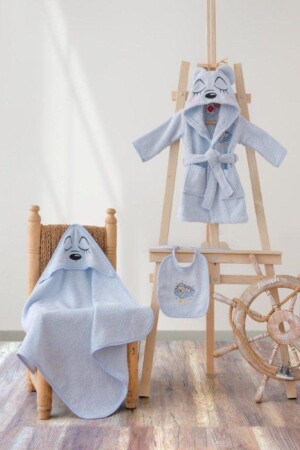 Cottonbox Baby-Bademantel-Set, Bademantel + Pucktuch + Schürze, Blauer Bär, DGDK8738 - 2