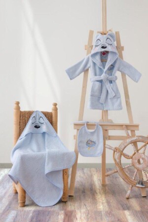 Cottonbox Baby-Bademantel-Set, Bademantel + Pucktuch + Schürze, Blauer Bär, DGDK8738 - 4